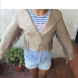 Elisa B Girls Tan Suede Fringe Jacket